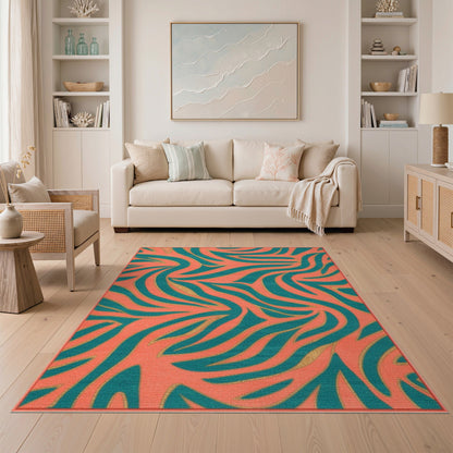 Multi-color and Patterns Coral Teal Abstract Swirl Area Rug