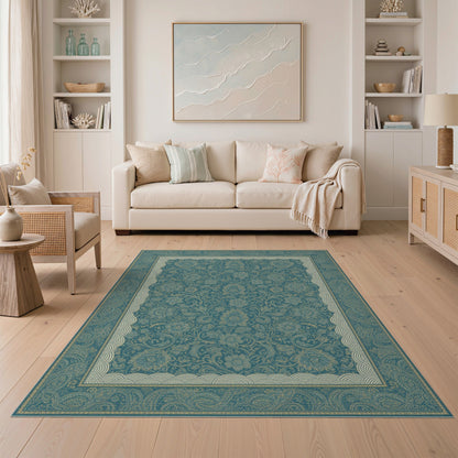 Floral Vintage Blue and Teal Floral Vintage Area Rug