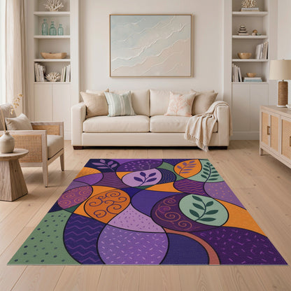Vibrant Purple Abstract Leaf Area Rug