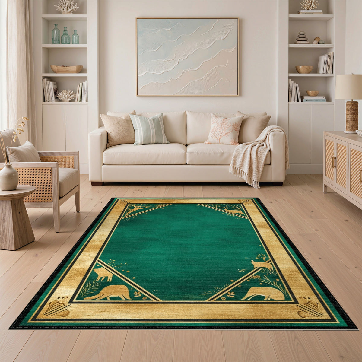 Green Woodland Wildlife Area Rug