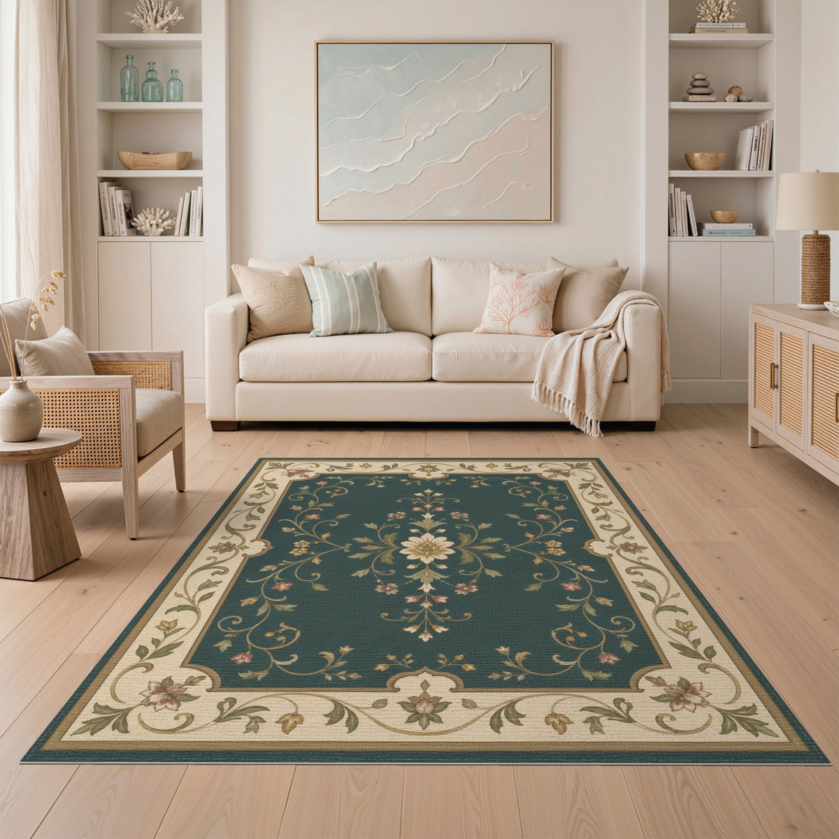 Teal Floral Vintage Area Rug