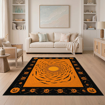 Spiral Bat Vortex Orange Halloween Area Rug