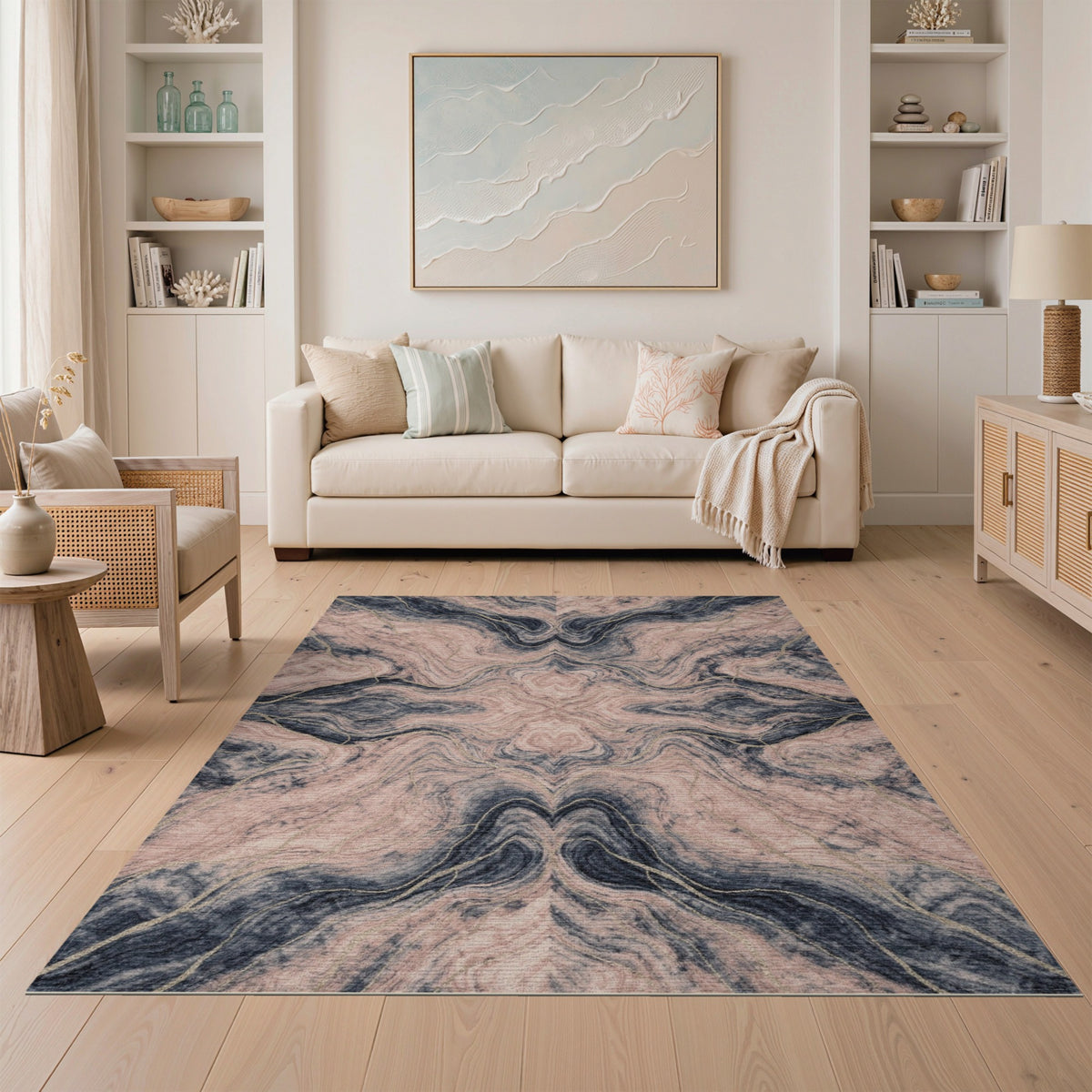 Blush Pink Abstract Marble Rug