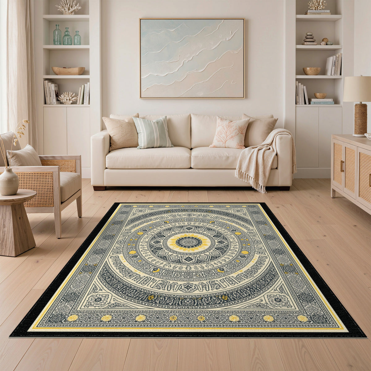 Black White Mandala Area Rug