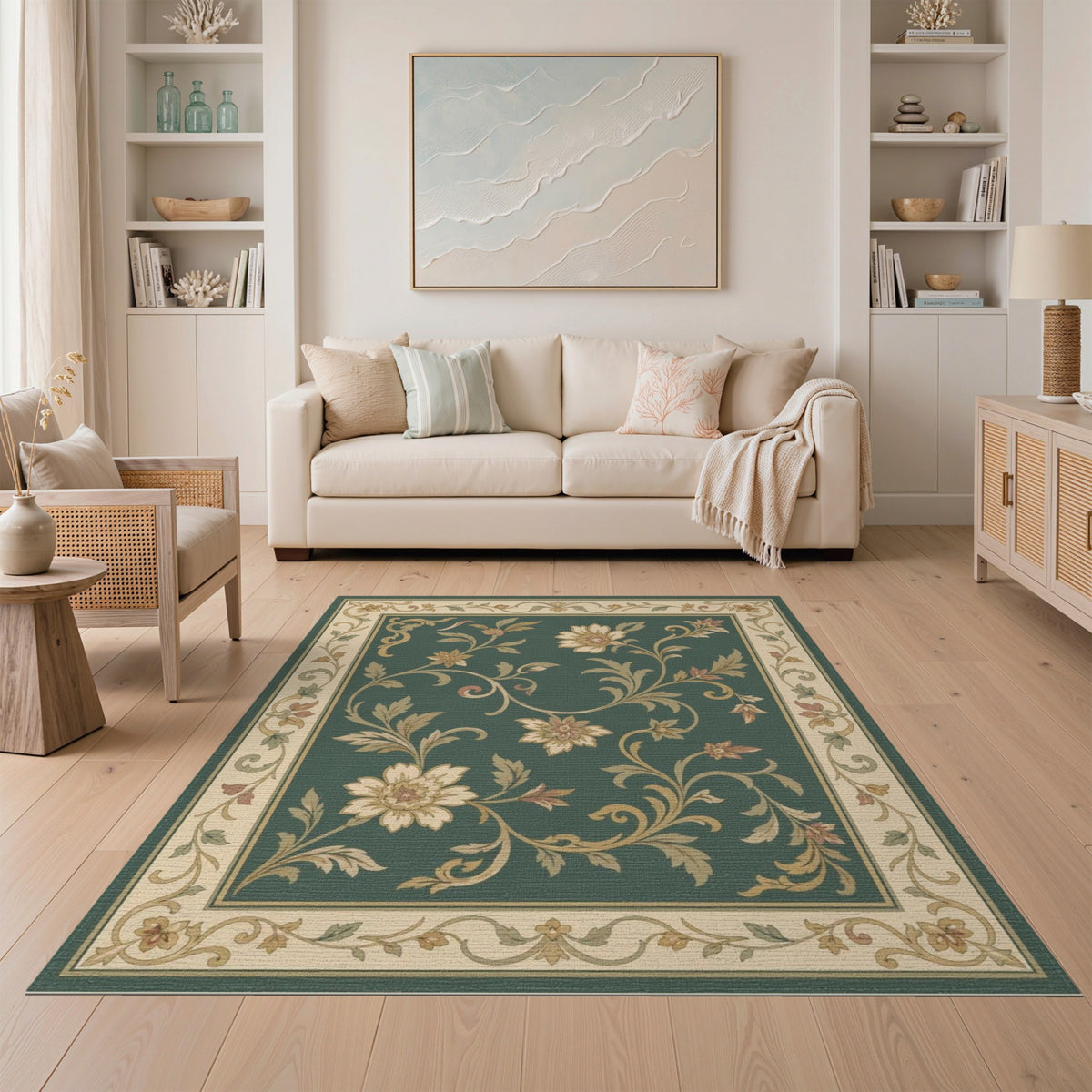 Green Floral Vintage Area Rug