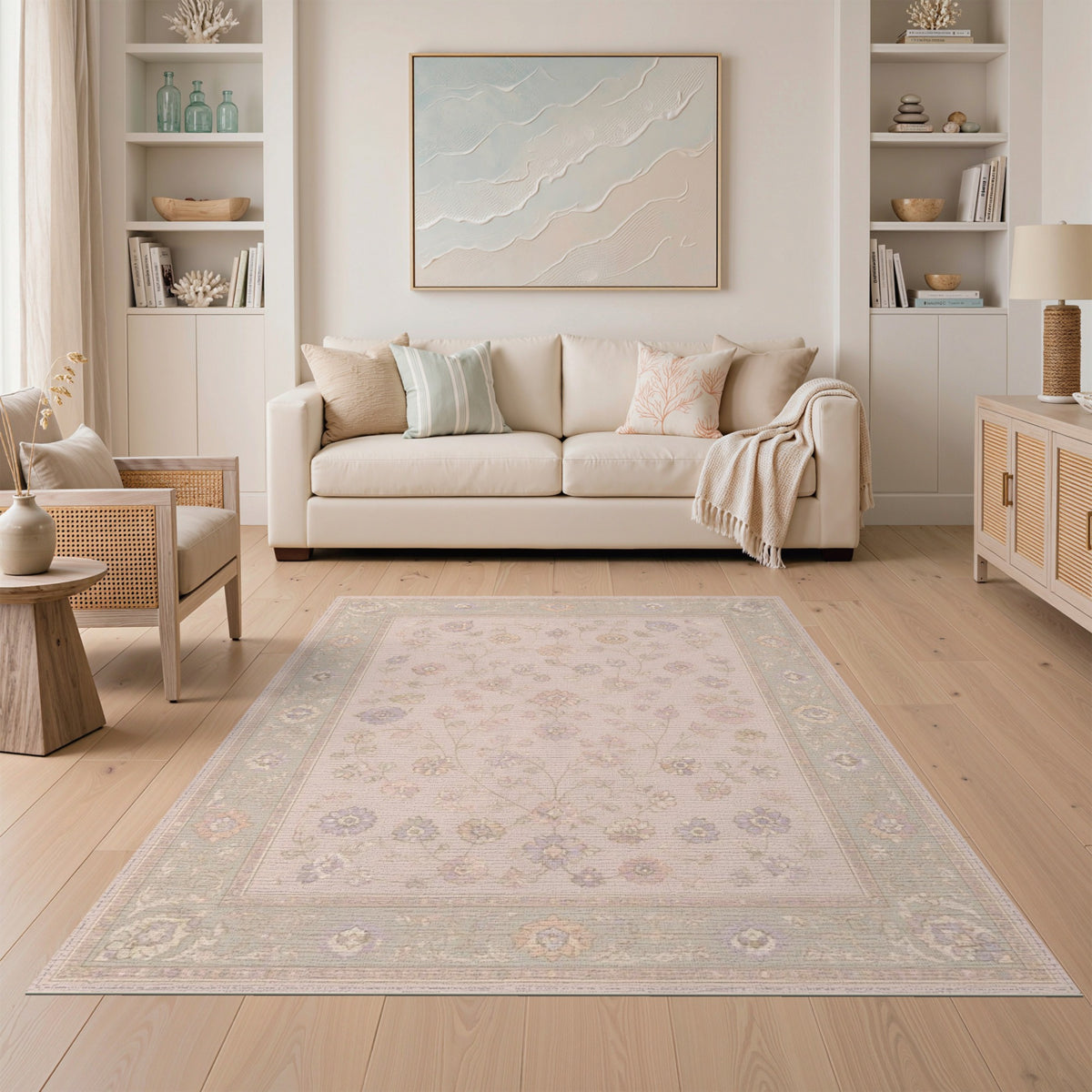 Soft Pastel Floral Vintage Area Rug