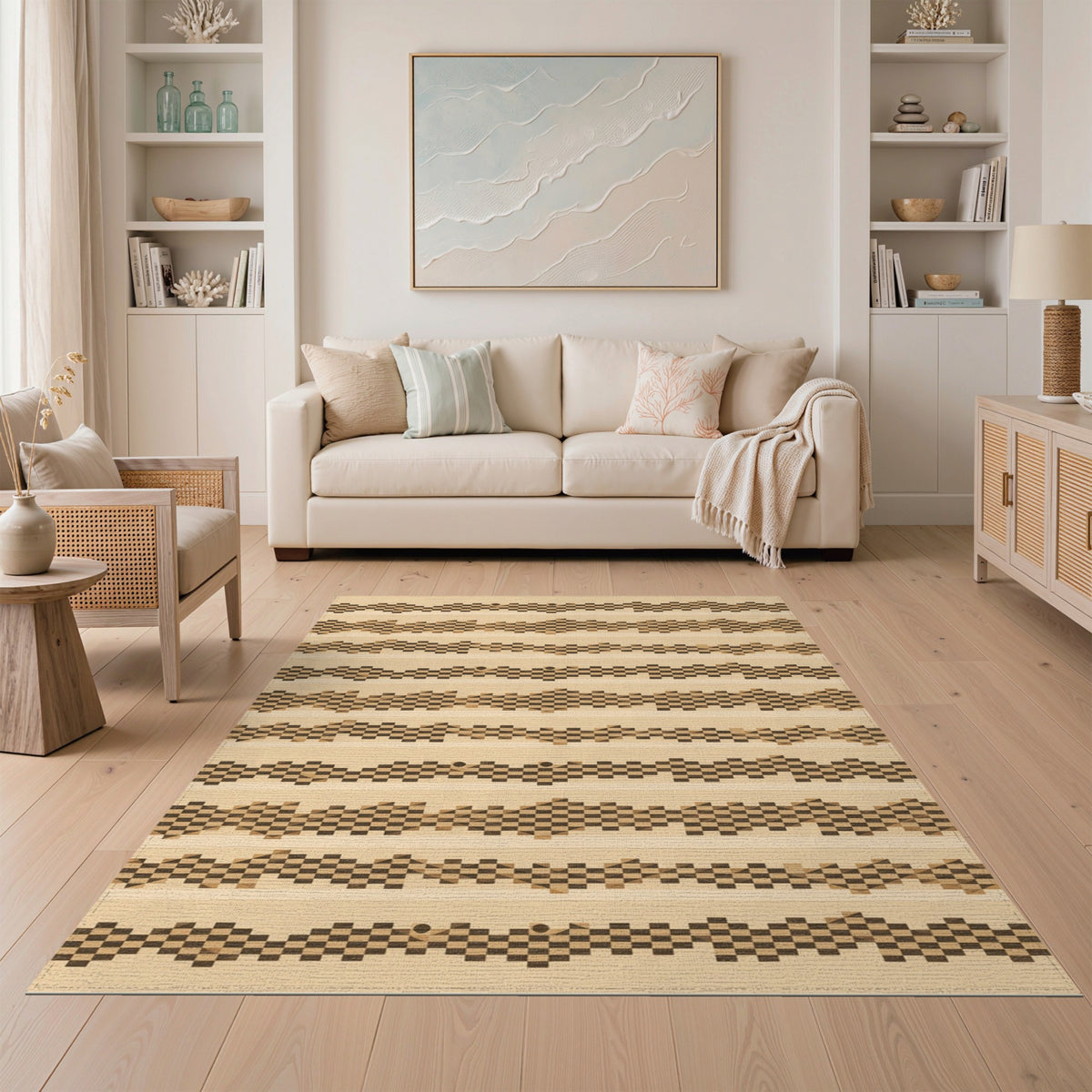 Brown Geometric Wave Area Rug