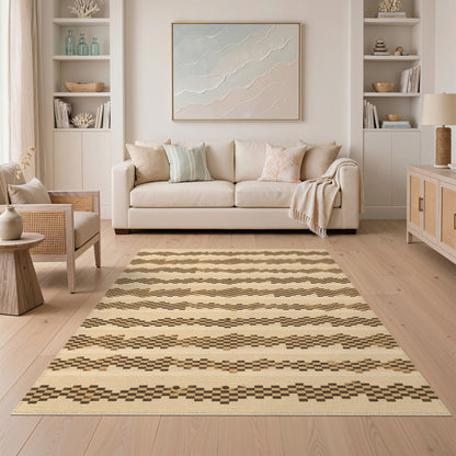 Brown Geometric Wave Area Rug