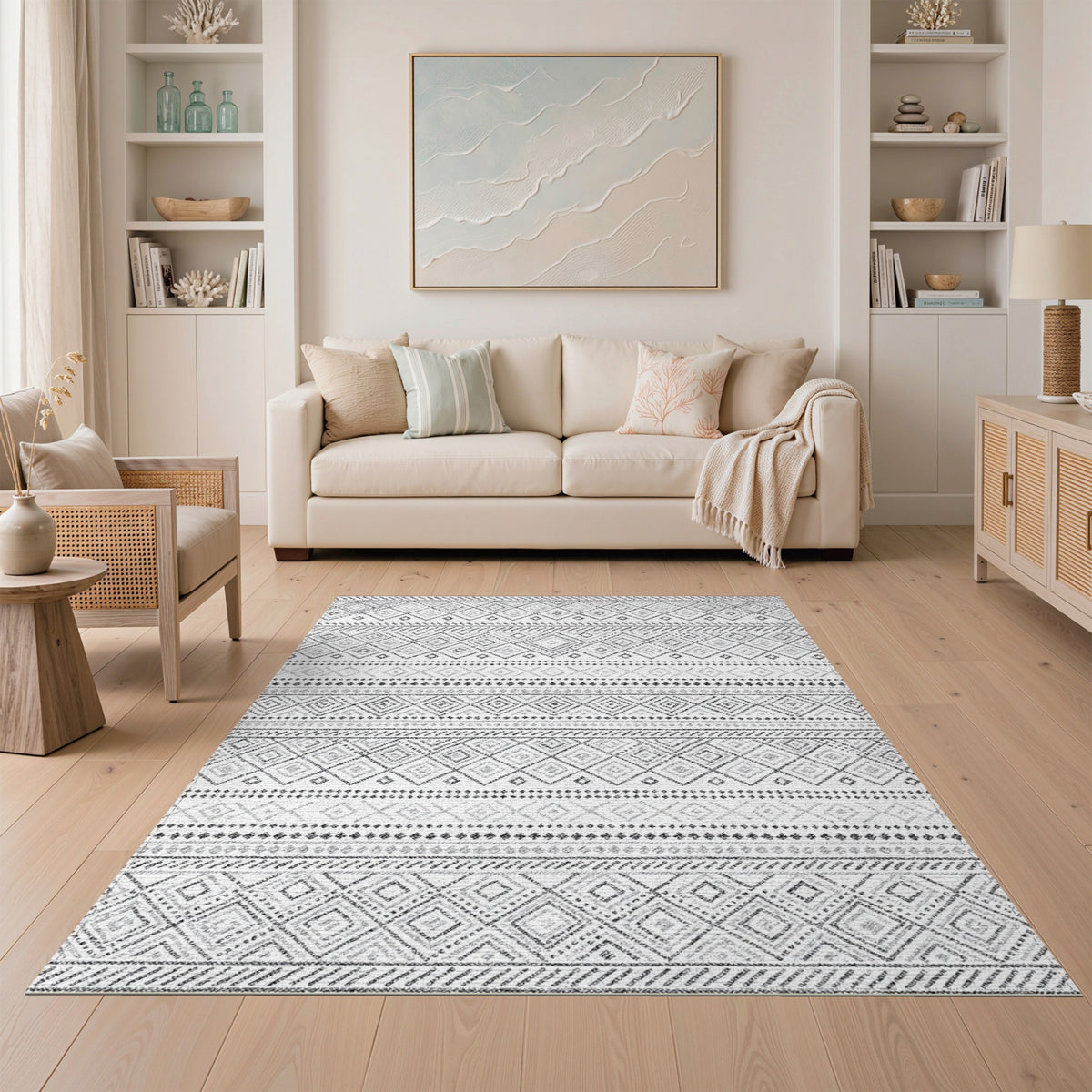 Black White Heritage Tribal Area Rug