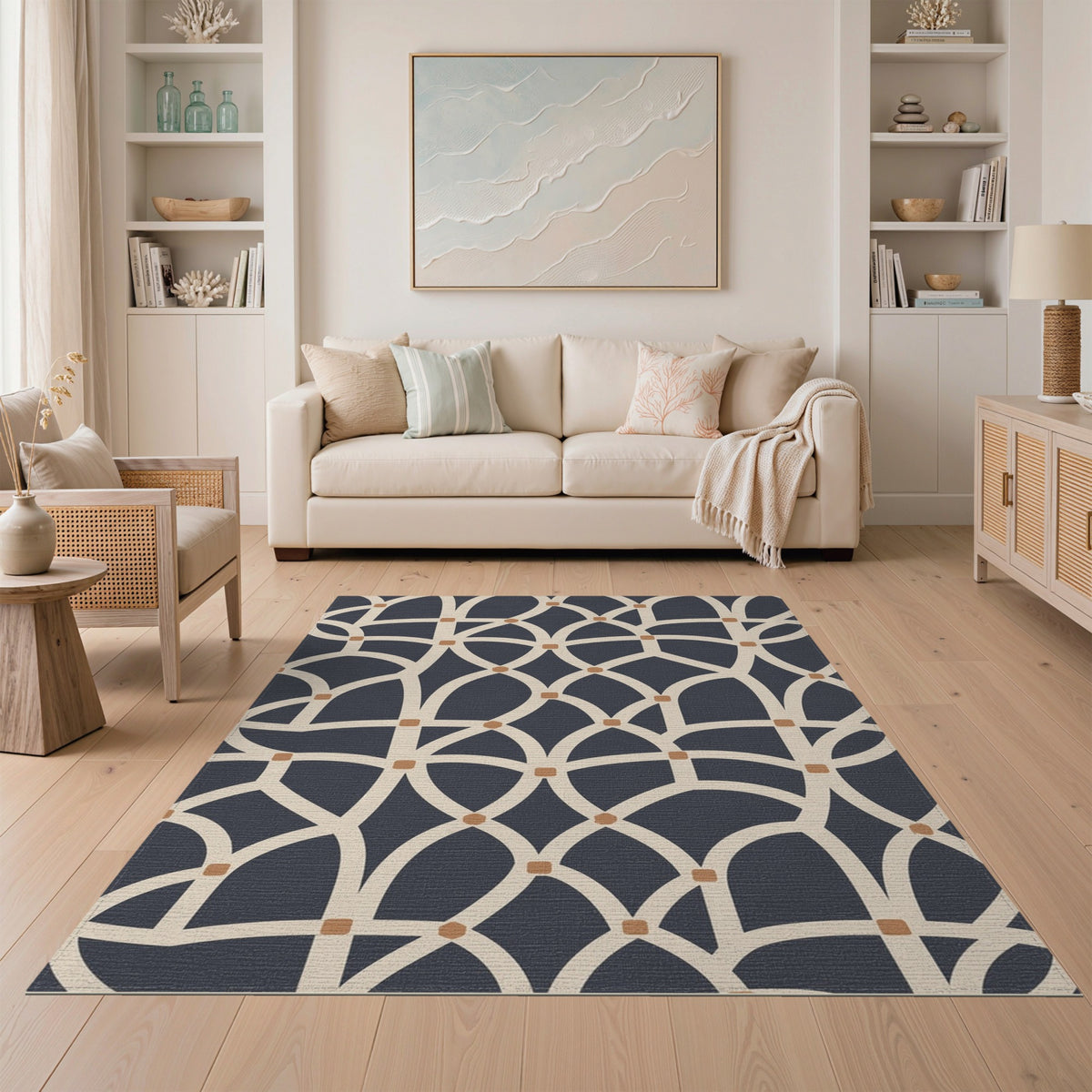 Blue and Teal Geometric Modern Navy Geometric Lattice Area Rug