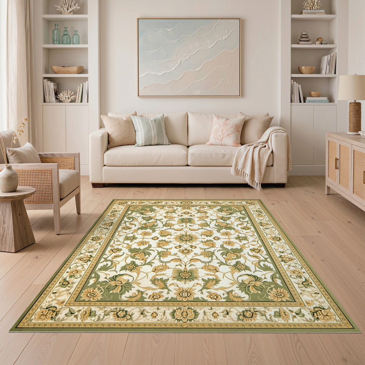 Green Floral Vintage Area Rug