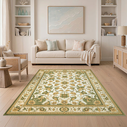 Green Floral Vintage Area Rug