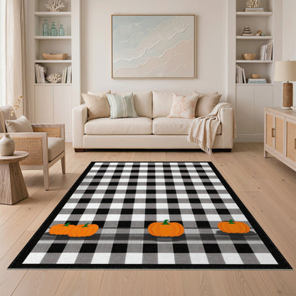 Black White Checkered Pumpkin Area Rug