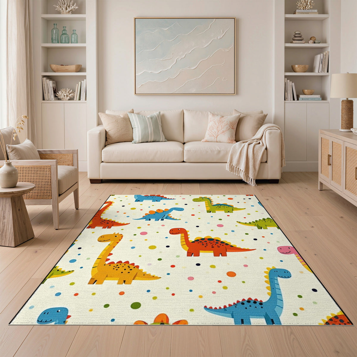 Kids Cartoon Colorful Dinosaur Kids Cartoon Area Rug