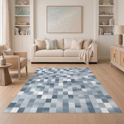 Blue Geometric Mosaic Geometric Modern Area Rug