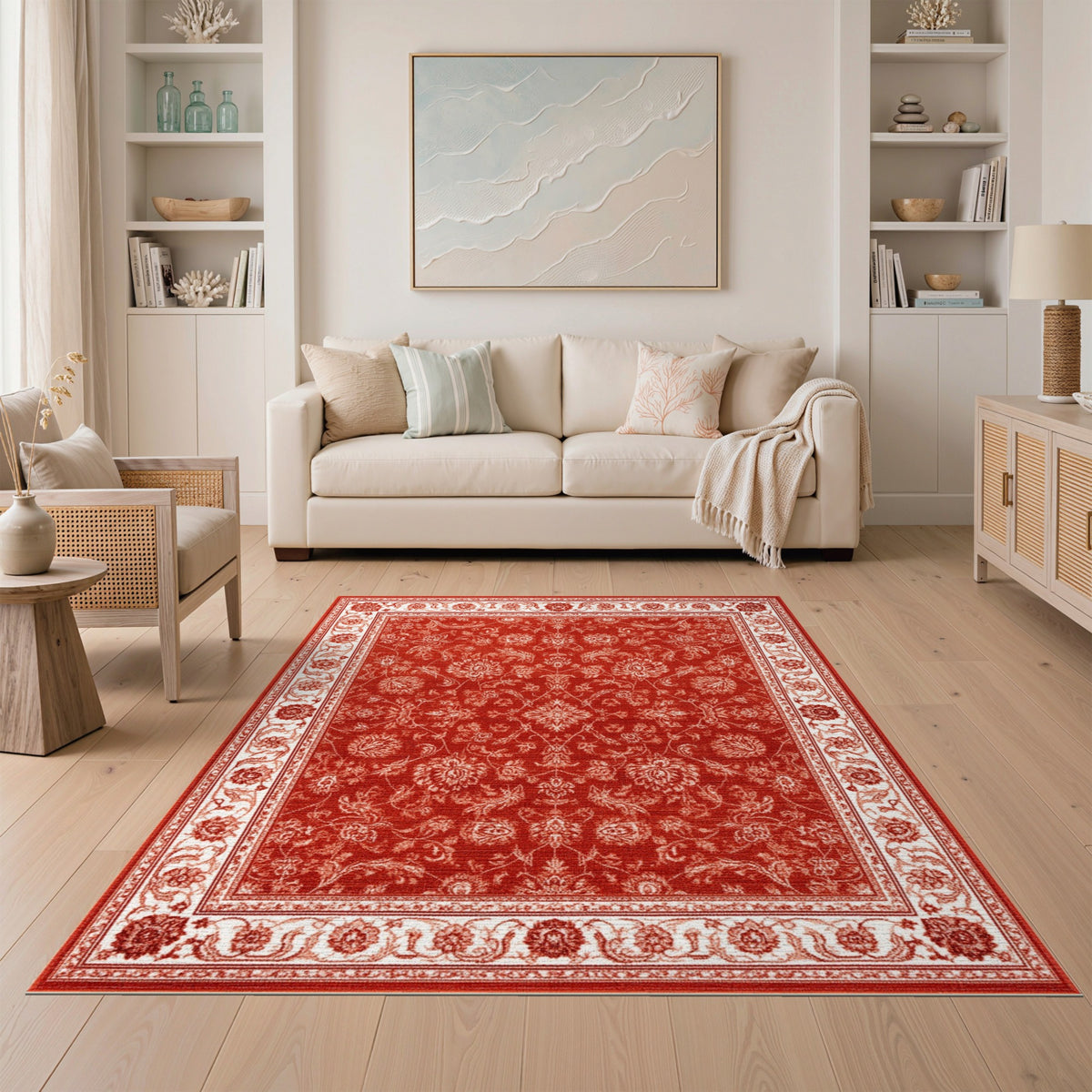 Red Floral Vintage Area Rug