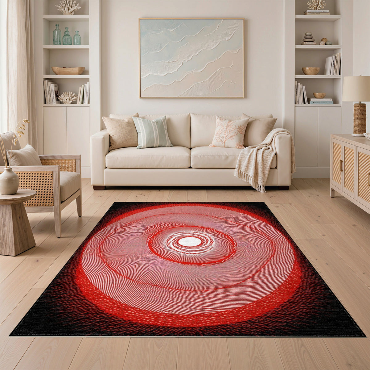 Red Vortex Geometric Area Rug