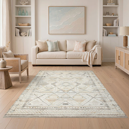 Beige Geometric Tribal Beige and Neutral Area Rug
