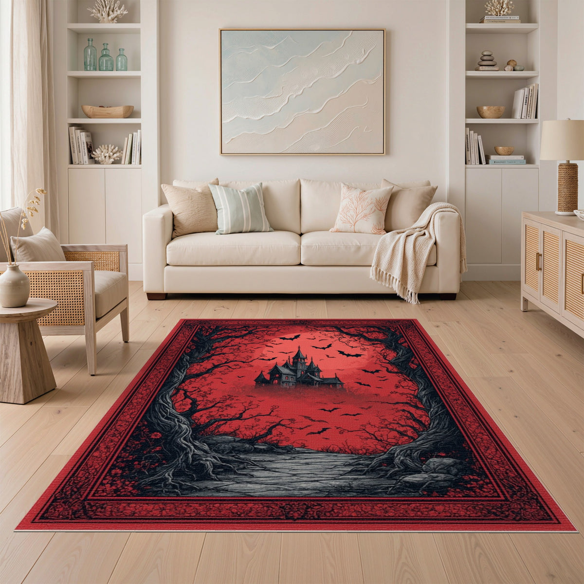 Gothic Haunted Castle Red Area Rug