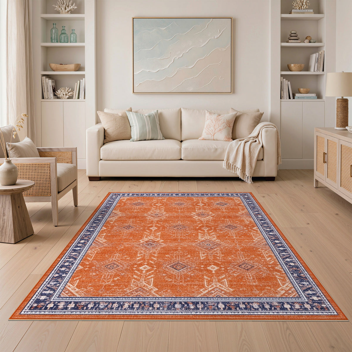 Orange Geometric Tribal Area Rug