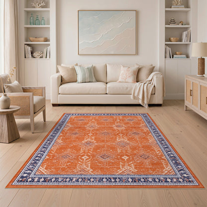Orange Geometric Tribal Area Rug