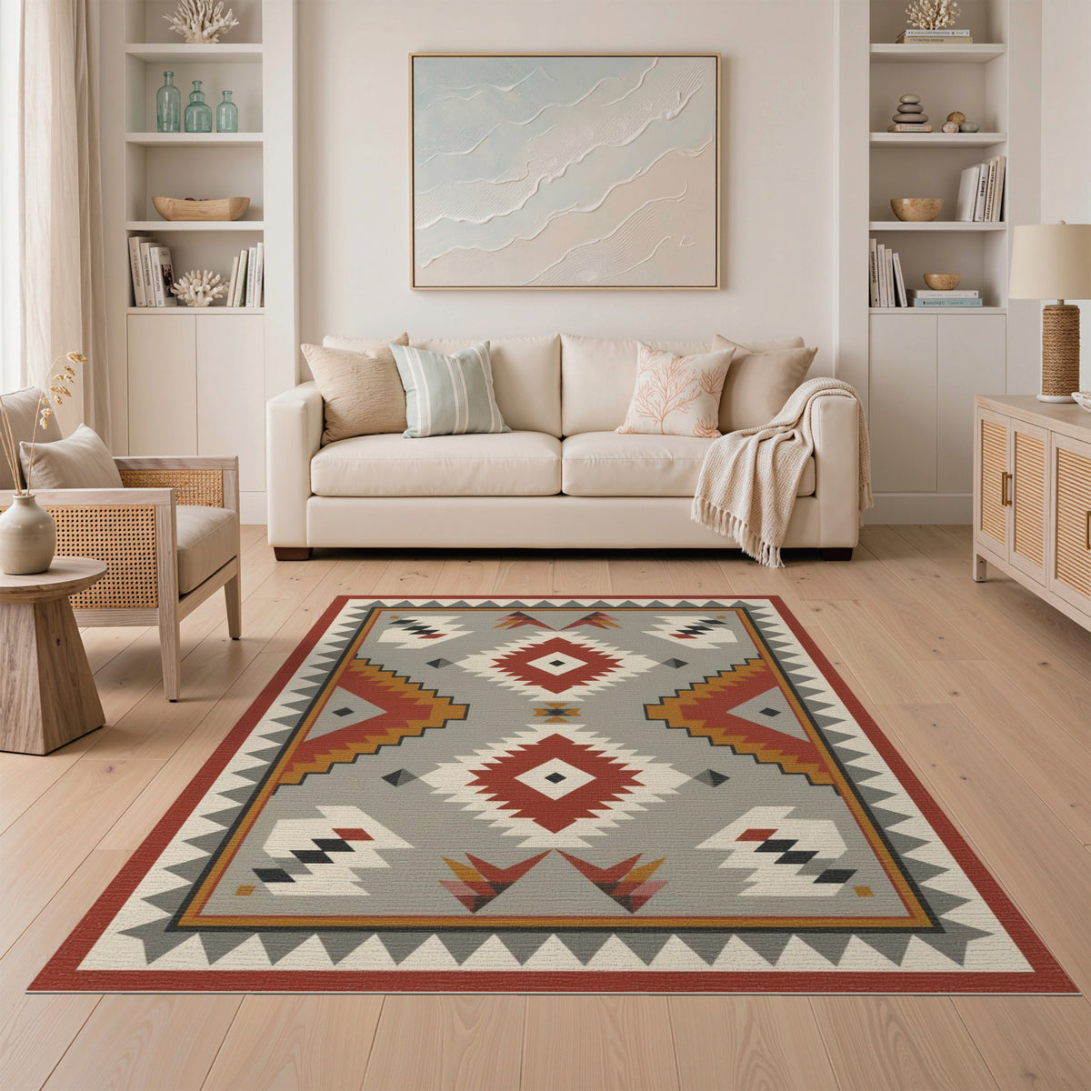 Southwestern Geometric Red Area Rug