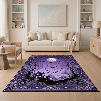 Distressed Vintage Purple Haunted Mansion Halloween Area Rug