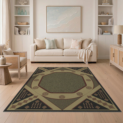 Beige Octagon Medallion Area Rug
