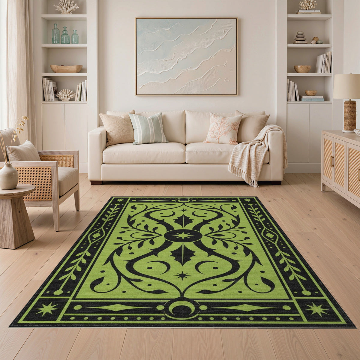 Green Floral Vintage Area Rug
