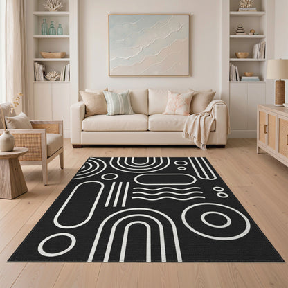 Bold Black White Geometric Area Rug