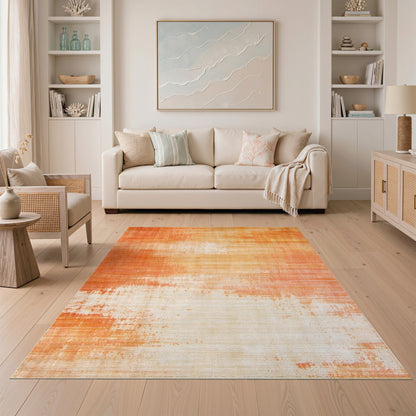 Warm Orange Distressed Vintage Area Rug