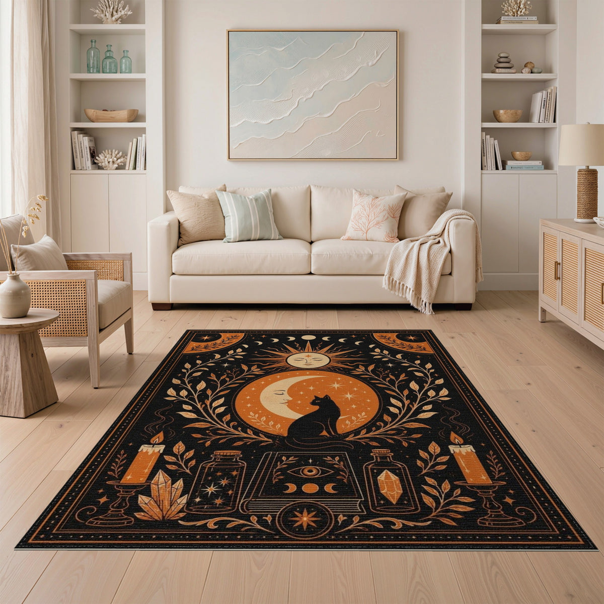 Celestial Cat Boho Area Rug