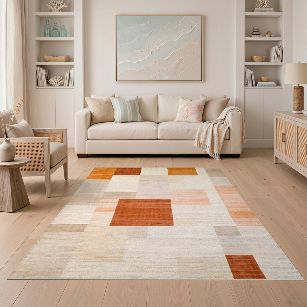 Orange Geometric Orange Block Area Rug