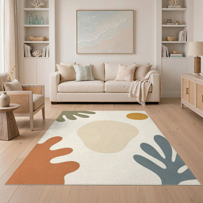 Abstract Beige Organic Shapes Abstract Area Rug