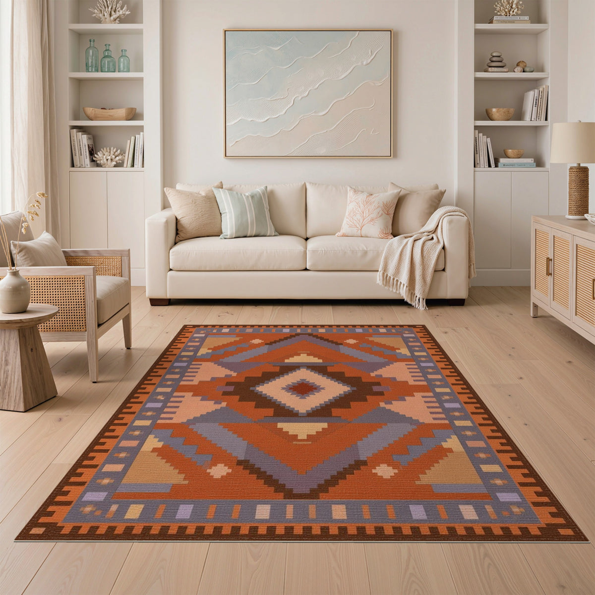 Geometric Southwestern Geometric Orange Area Rug