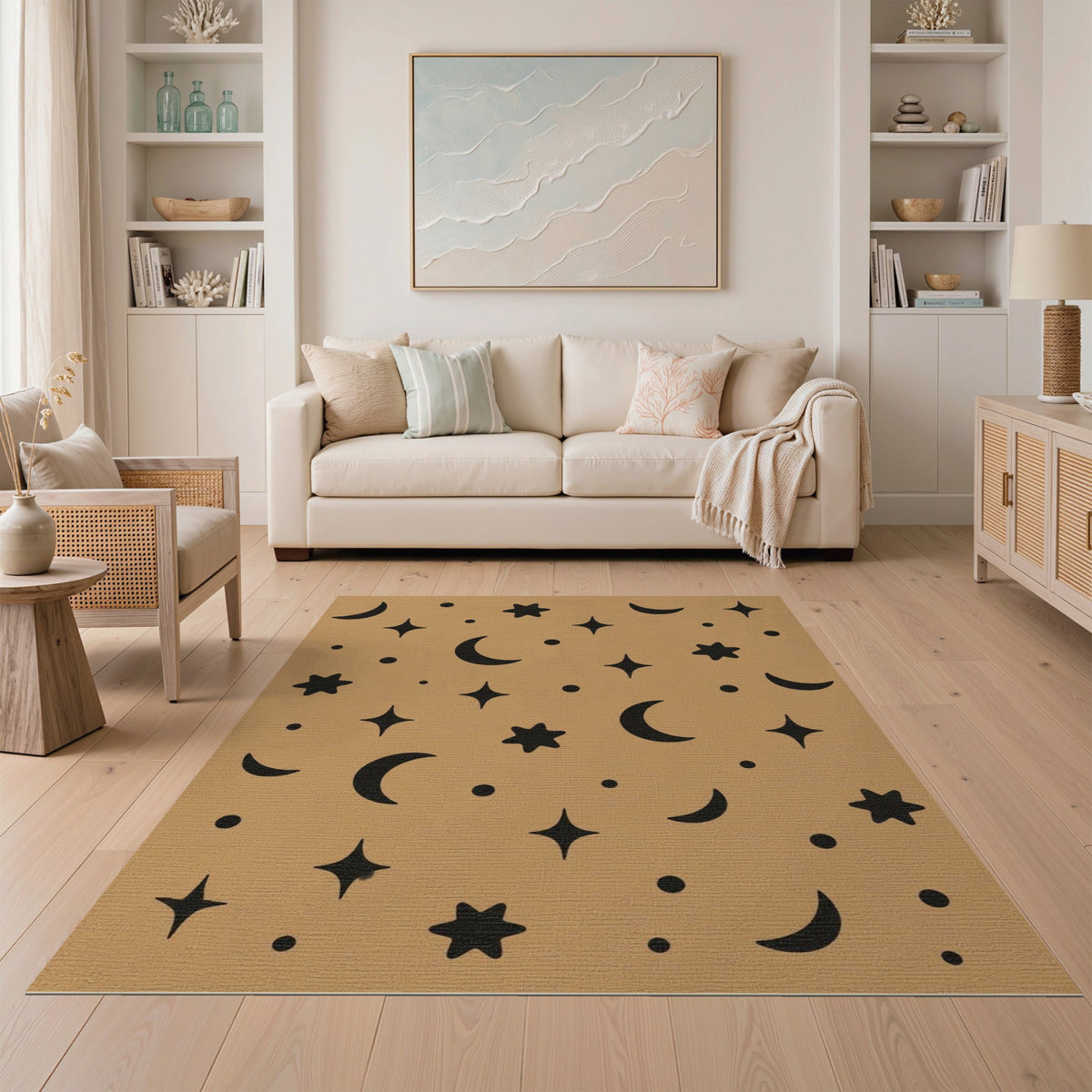 Kids Moon and Stars Brown Tan Area Rug