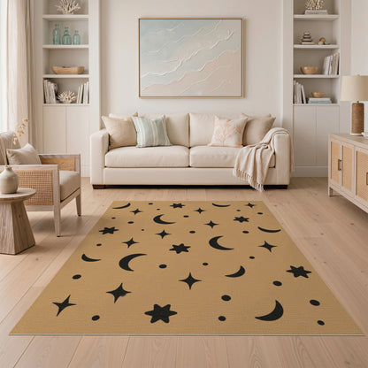 Kids Moon and Stars Brown Tan Area Rug