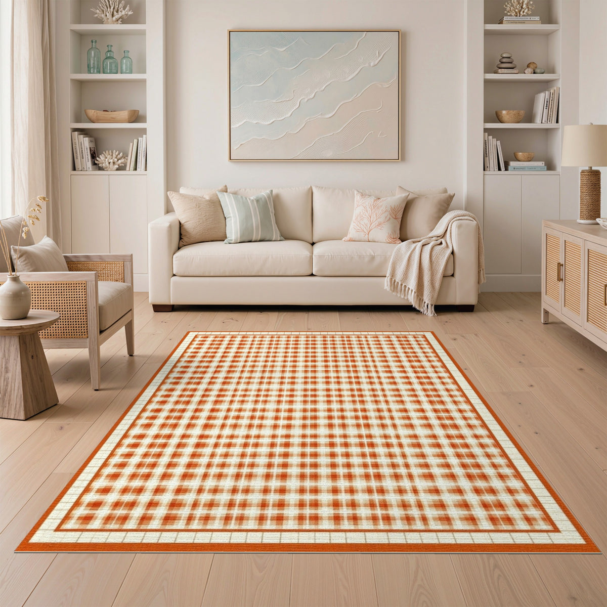 Orange Checkered Geometric Modern Area Rug