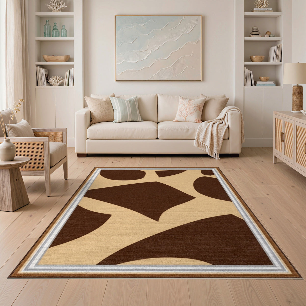 Brown Abstract Area Rug in Tan Beige