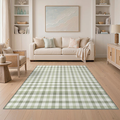 Green Checkered Gingham Area Rug