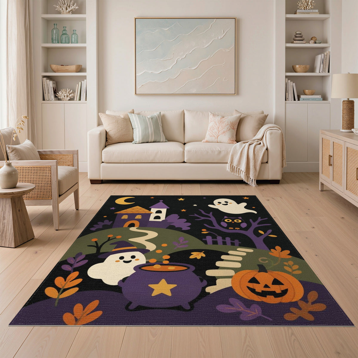 Spooky Ghost Cauldron Halloween Kids Area Rug