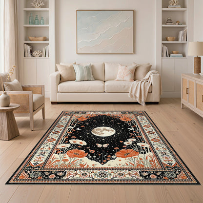 Starry Moon Poppy Floral Area Rug
