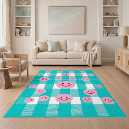 Pink Smiley Face Kids Area Rug