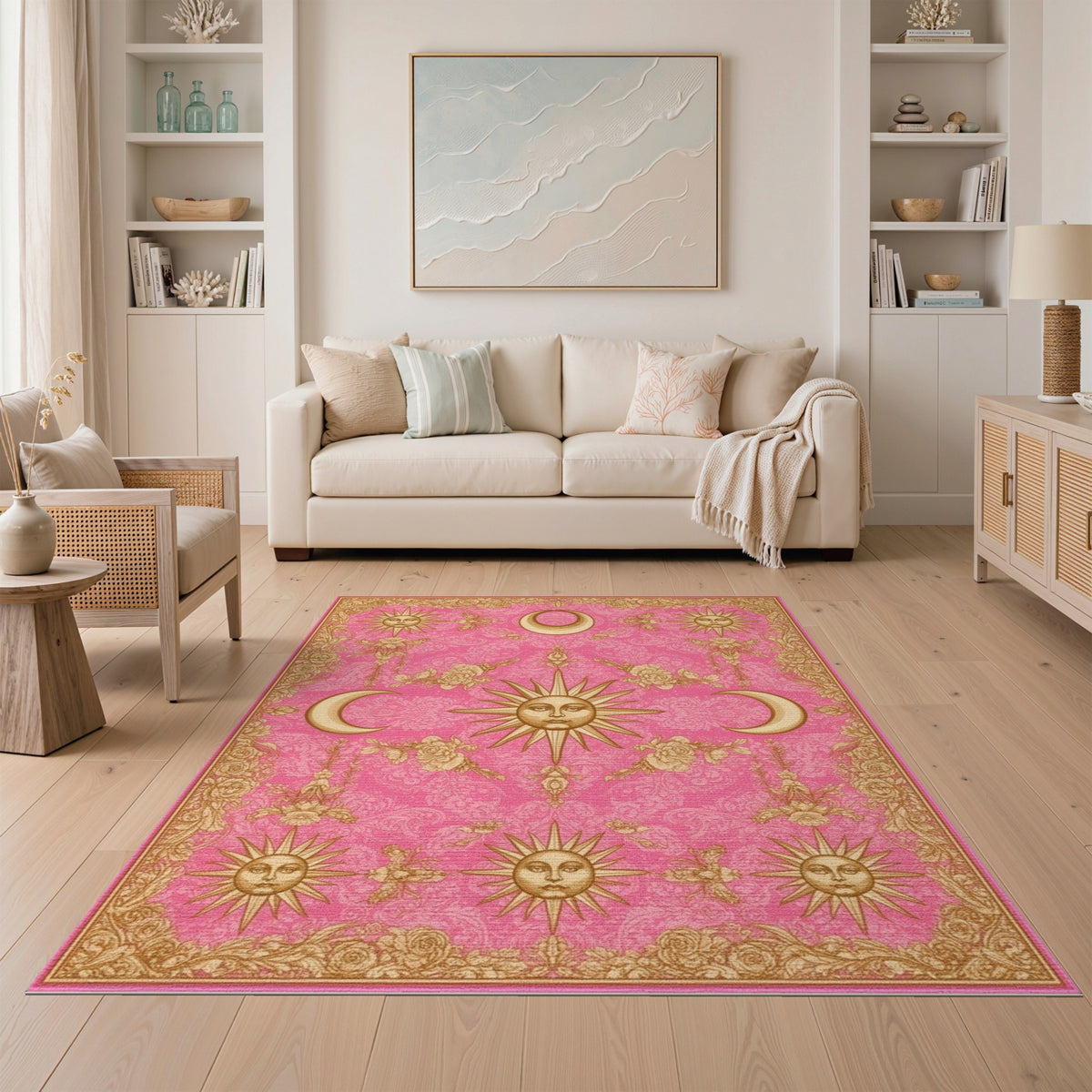 Pink Celestial Floral Vintage Area Rug