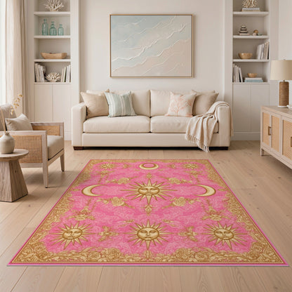 Pink Celestial Floral Vintage Area Rug