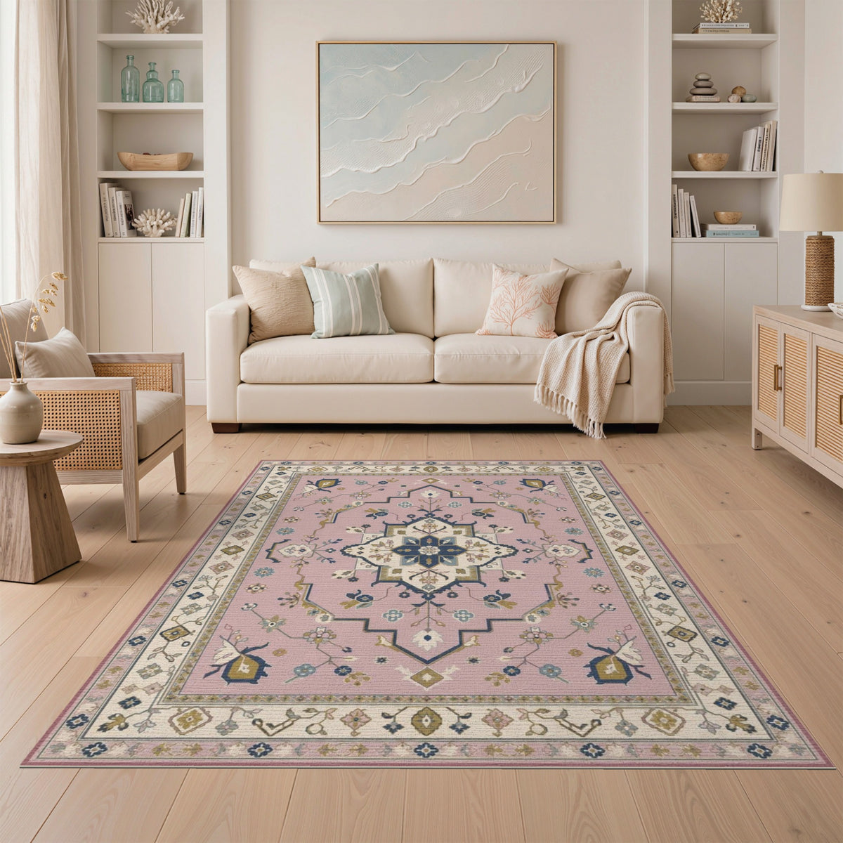 Blush Pink Floral Vintage Area Rug