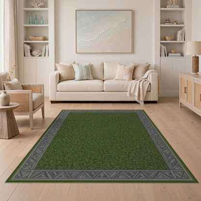 Green Floral Vintage Lush Green Vine Leaf Area Rug