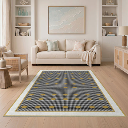 Black White Gold Dot Geometric Area Rug