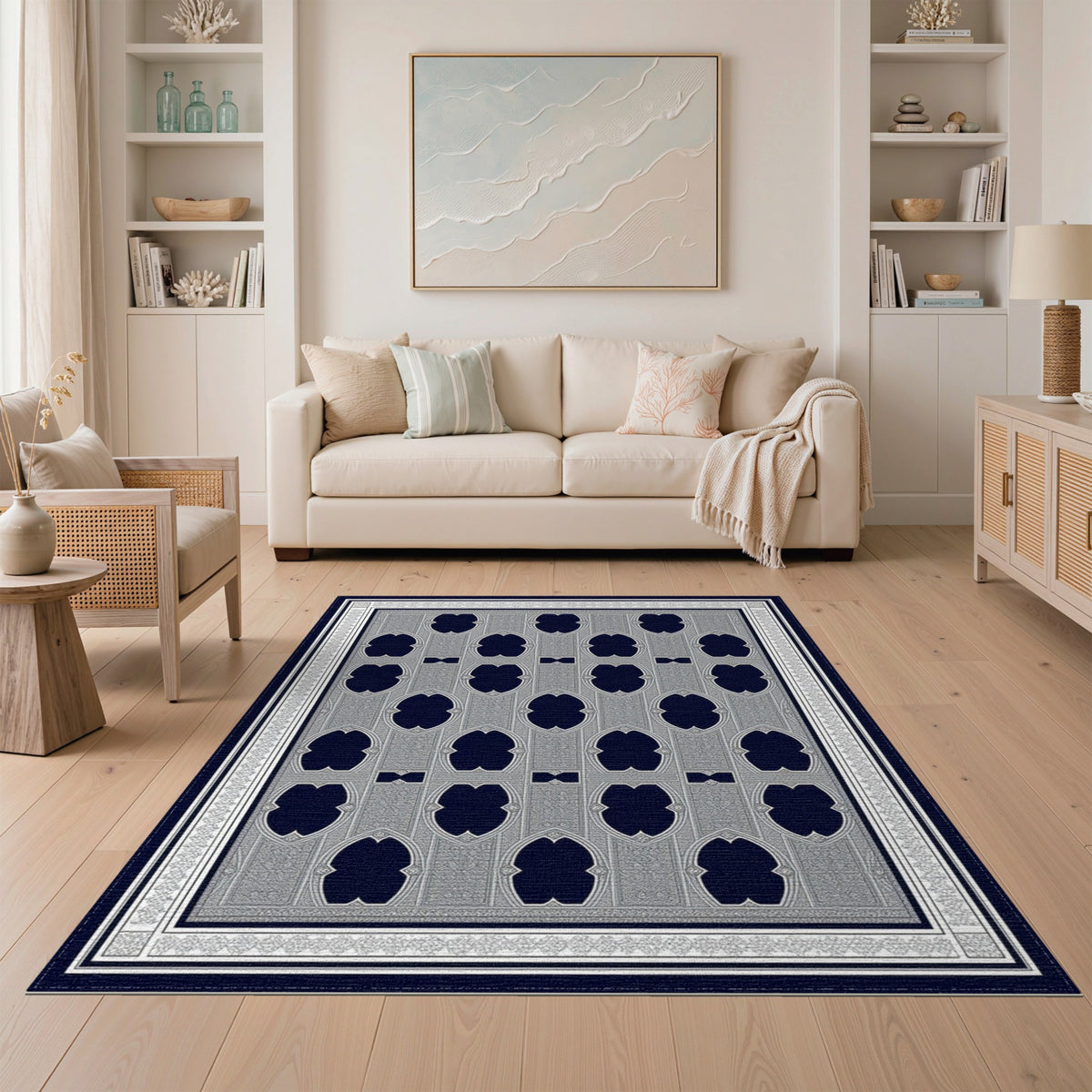 Navy Blue Quatrefoil Persian Area Rug