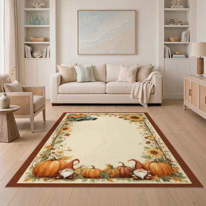 Fall Harvest Truck Gnome Pumpkin Area Rug